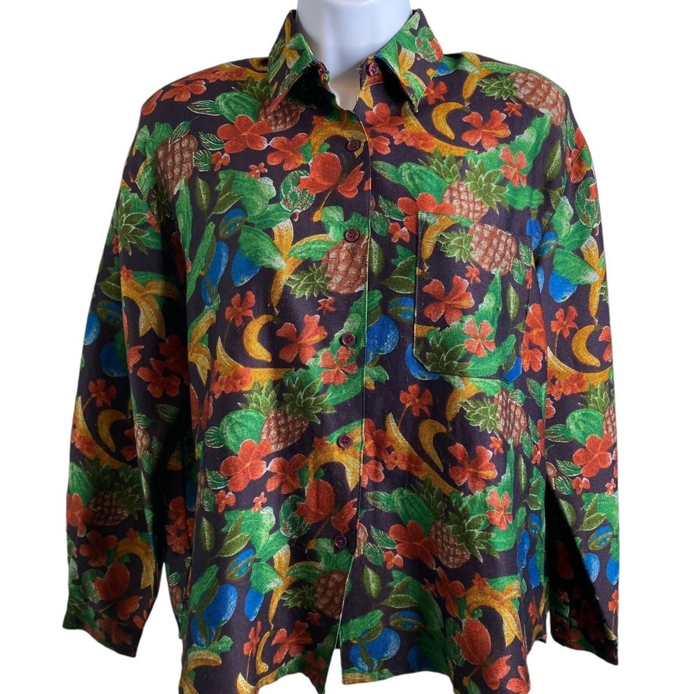 BLUE BIRD Women's Multicolor Tropical Jungle Print Blouse Est. Size XL Vibrant